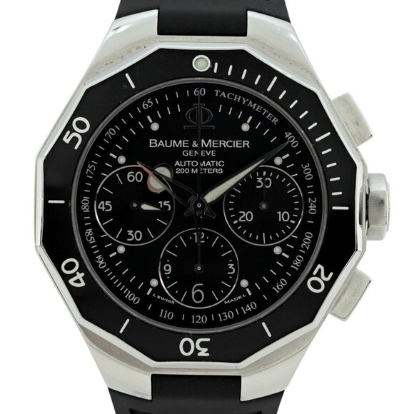 Baume Mercier 43mm Men's Riviera Black Dial Automatic Chronograph Watch- 65599! - Picture 1 of 10